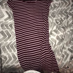 maroon and white striped dress